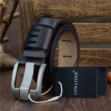 Load image into Gallery viewer, Free-Shipping COWATHER  QUALITY cow genuine luxury leather men belts for men strap male pin buckle BIG SIZE 100-130cm 3.8 width QSK001