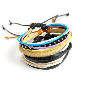 Free-Shipping Fashion Women Multilayer Handmade Wristband Leather Bracelet Bangle A