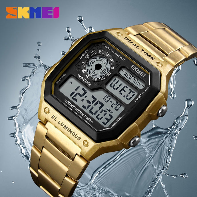 Free-Shipping SKMEI Men Sports Watches Count Down Waterproof Watch Stainless Steel Fashion Digital Wristwatches Male Clock Relogio Masculino