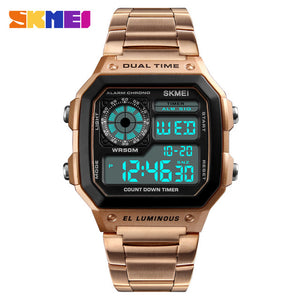 Free-Shipping SKMEI Men Sports Watches Count Down Waterproof Watch Stainless Steel Fashion Digital Wristwatches Male Clock Relogio Masculino