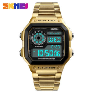 Free-Shipping SKMEI Men Sports Watches Count Down Waterproof Watch Stainless Steel Fashion Digital Wristwatches Male Clock Relogio Masculino