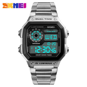 Free-Shipping SKMEI Men Sports Watches Count Down Waterproof Watch Stainless Steel Fashion Digital Wristwatches Male Clock Relogio Masculino
