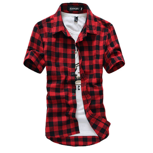 Free-Shipping Red And Black Plaid Shirt Men Shirts 2018 New Summer Fashion Chemise Homme Mens Checkered Shirts Short Sleeve Shirt Men Blouse