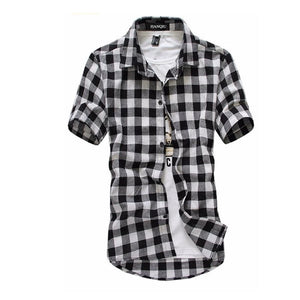 Free-Shipping Red And Black Plaid Shirt Men Shirts 2018 New Summer Fashion Chemise Homme Mens Checkered Shirts Short Sleeve Shirt Men Blouse