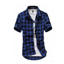 Load image into Gallery viewer, Free-Shipping Red And Black Plaid Shirt Men Shirts 2018 New Summer Fashion Chemise Homme Mens Checkered Shirts Short Sleeve Shirt Men Blouse