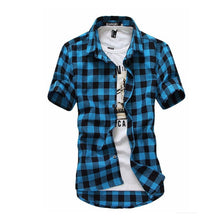 Load image into Gallery viewer, Free-Shipping Red And Black Plaid Shirt Men Shirts 2018 New Summer Fashion Chemise Homme Mens Checkered Shirts Short Sleeve Shirt Men Blouse