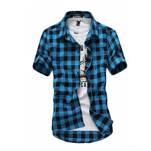 Free-Shipping Red And Black Plaid Shirt Men Shirts 2018 New Summer Fashion Chemise Homme Mens Checkered Shirts Short Sleeve Shirt Men Blouse