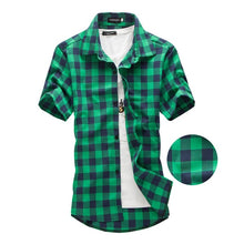 Load image into Gallery viewer, Free-Shipping Red And Black Plaid Shirt Men Shirts 2018 New Summer Fashion Chemise Homme Mens Checkered Shirts Short Sleeve Shirt Men Blouse