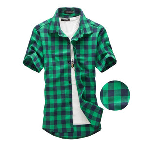 Free-Shipping Red And Black Plaid Shirt Men Shirts 2018 New Summer Fashion Chemise Homme Mens Checkered Shirts Short Sleeve Shirt Men Blouse