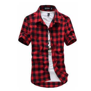 Free-Shipping Red And Black Plaid Shirt Men Shirts 2018 New Summer Fashion Chemise Homme Mens Checkered Shirts Short Sleeve Shirt Men Blouse