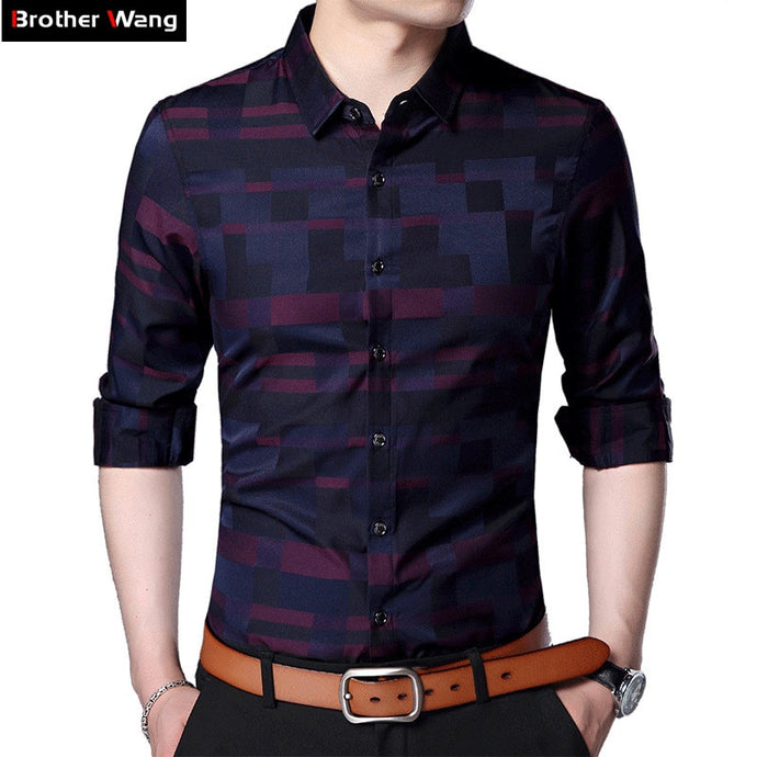 Free-Shipping Brother Wang Brand 2018 Spring New Men's Casual Slim Shirt Fashion Business Cotton Plaid Long-sleeved Shirt clothes 3XL 4XL