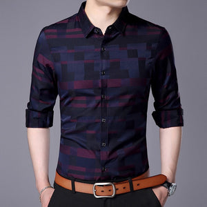 Free-Shipping Brother Wang Brand 2018 Spring New Men's Casual Slim Shirt Fashion Business Cotton Plaid Long-sleeved Shirt clothes 3XL 4XL