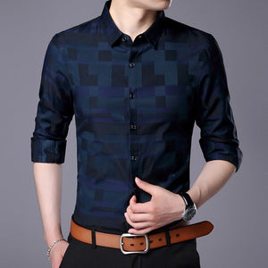 Free-Shipping Brother Wang Brand 2018 Spring New Men's Casual Slim Shirt Fashion Business Cotton Plaid Long-sleeved Shirt clothes 3XL 4XL