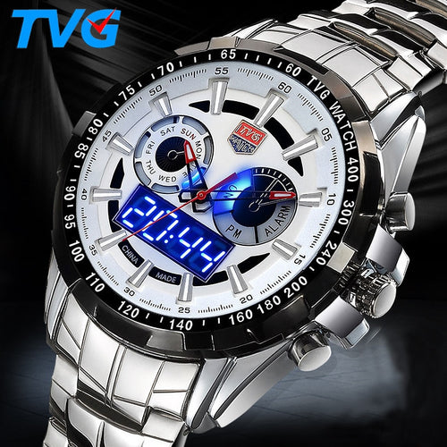 Free-Shipping Top brand Military Digital Sport Watches Men's stainless steel Quartz LED 3ATM Waterproof man Wristwatch Army Relogio Hombre