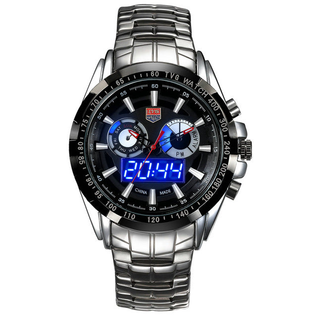 Free-Shipping Top brand Military Digital Sport Watches Men's stainless steel Quartz LED 3ATM Waterproof man Wristwatch Army Relogio Hombre