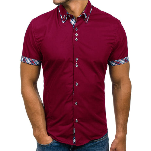 Free-Shipping Wholesale Men Shirt 2018 Brand Fashion Casual Slim Short Sleeve Dress Shirt Cotton Plus Size Solid Color Top Clothes White Black