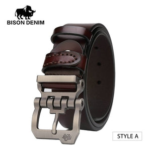 Free-Shipping BISON DENIM genuine leather belt for men gift designer belts men's high quality Cowskin Personality buckle,Vintage jeans N71223