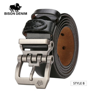 Free-Shipping BISON DENIM genuine leather belt for men gift designer belts men's high quality Cowskin Personality buckle,Vintage jeans N71223