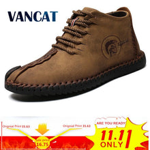 Load image into Gallery viewer, Free-Shipping Vancat Fashion Men Boots High Quality Split Leather Ankle Snow Boots Shoes Warm Fur Plush Lace-Up Winter Shoes Plus size 38~48